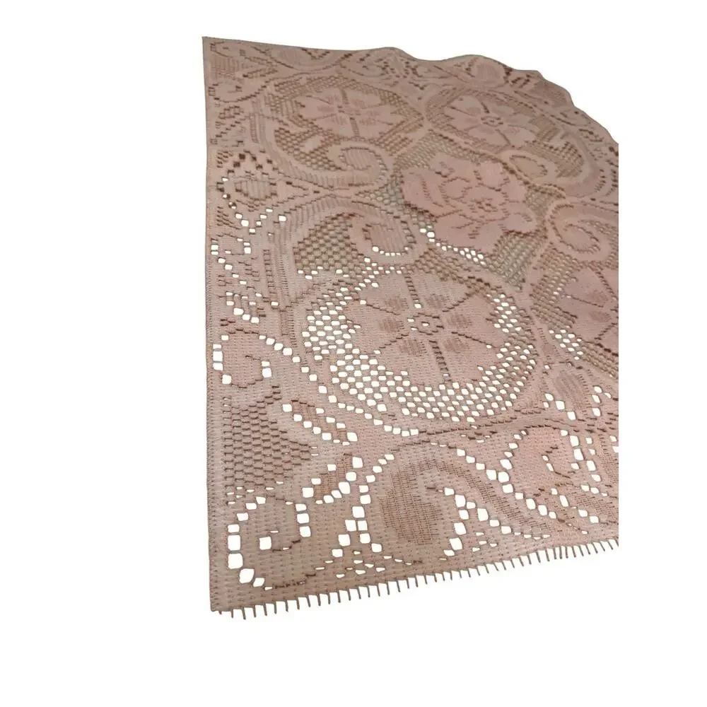 Vintage MCM Dusty Pink Linen Lace Flower Placemats 3 Set Scalloped Embroidered